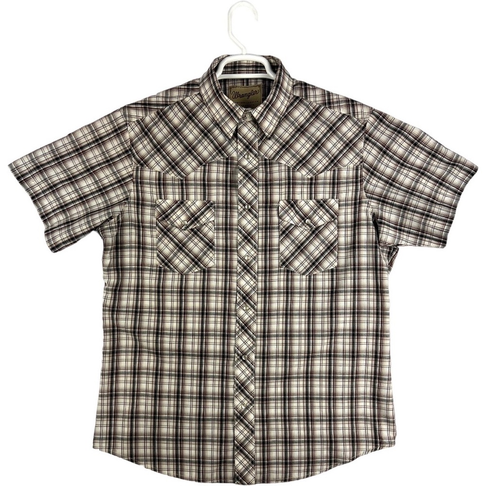 Mens Wrangler Fashion Pearl Snap Short Sleeve Western Cowboy Plaid Shirt